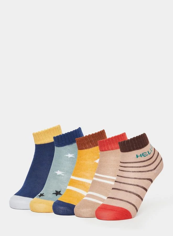 ستايلي طقم 5 جوارب مطبوعة بنمط كتل الألوان